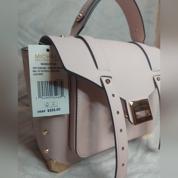 Michael Kors NWT Powder Blush Leather Manhattan Satchel Crossbody - Picture 6 of 10